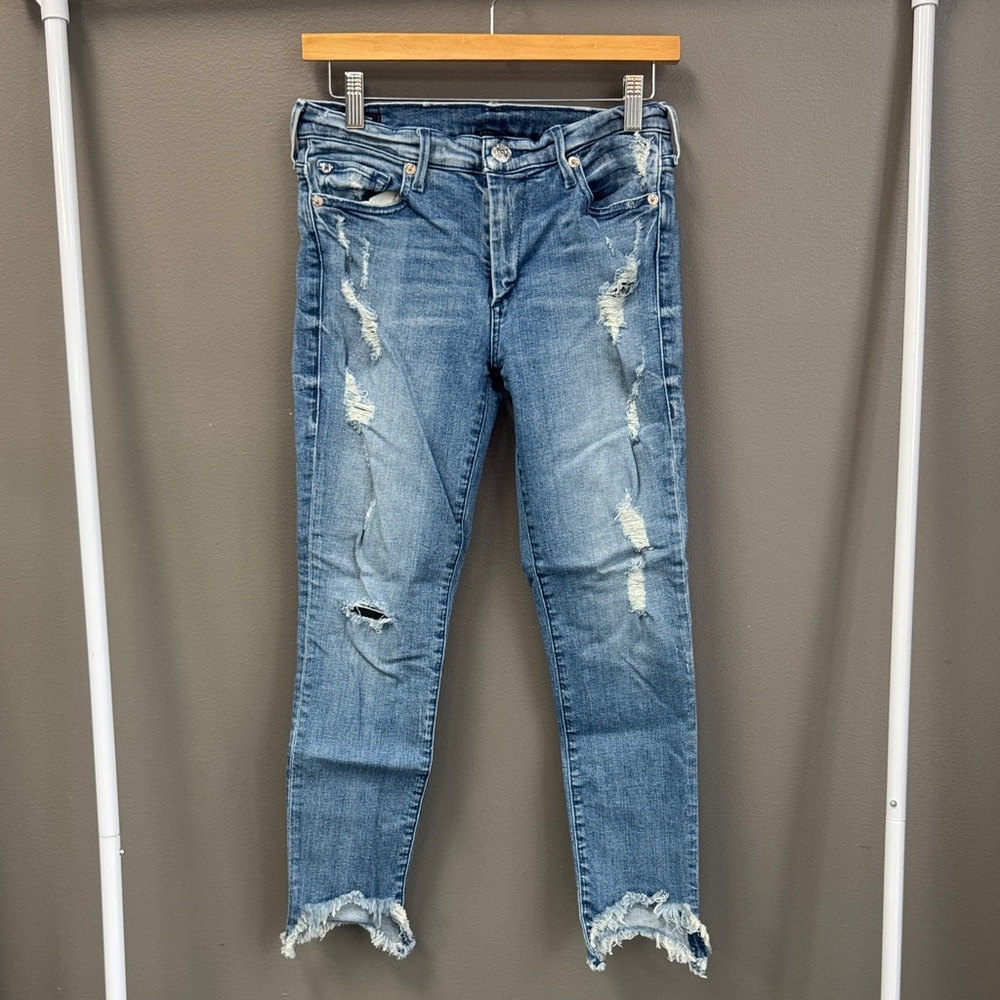 True Religion Light Blue Distressed Ankle Jeans